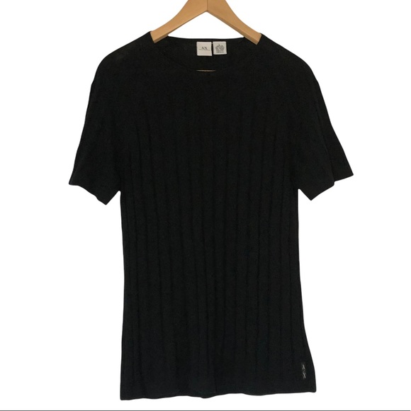 A/X Armani Exchange Basic Black Ribbed Stretchy Short Sleeve Sweater Size Large - Picture 2 of 7